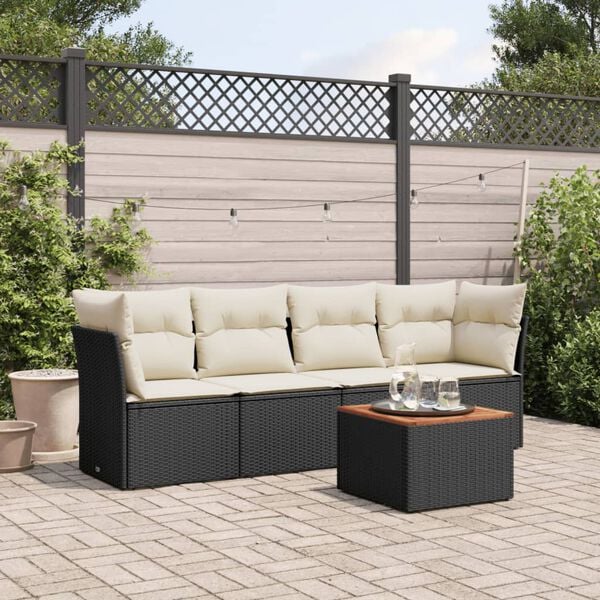 vidaXL 5 Piece Garden Sofa Set with Cushions Black Poly Rattan
