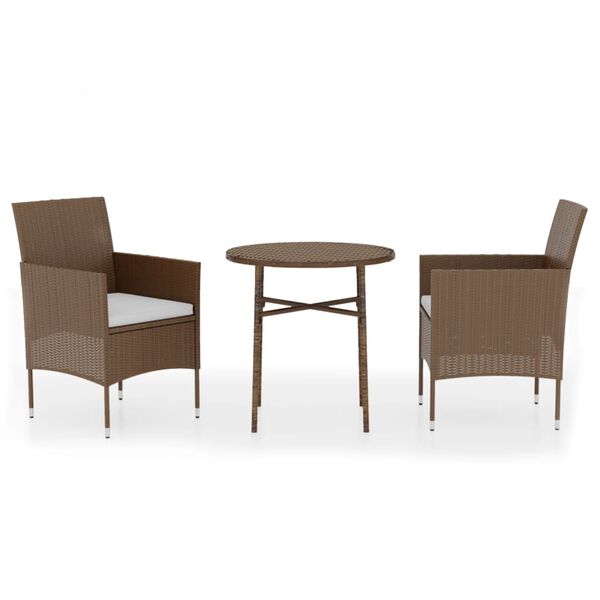 vidaXL 3 Piece Garden Dining Set Poly Rattan Brown