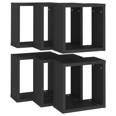 vidaXL Wall Cube Shelves 6 pcs Black 30x15x30 cm