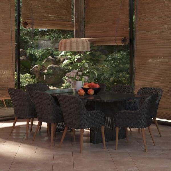 vidaXL 9 Piece Garden Dining Set Poly Rattan Black