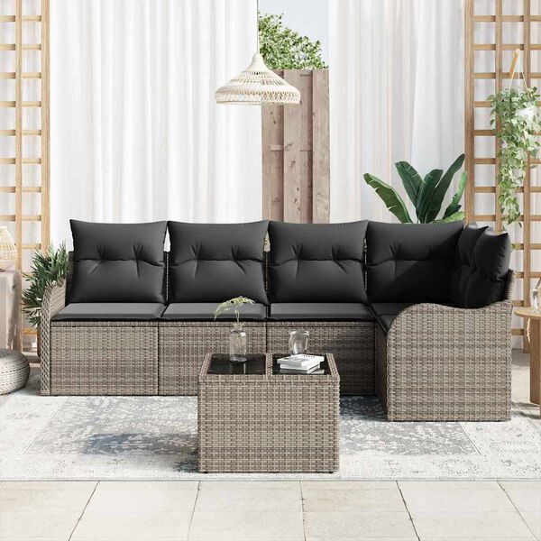 vidaXL Garden Sofa Set with Cushion 6 pcs Grey Poly rattan