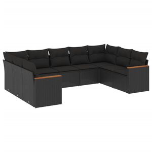 vidaXL 9 Piece Garden Sofa Set with Cushions Black Poly Rattan