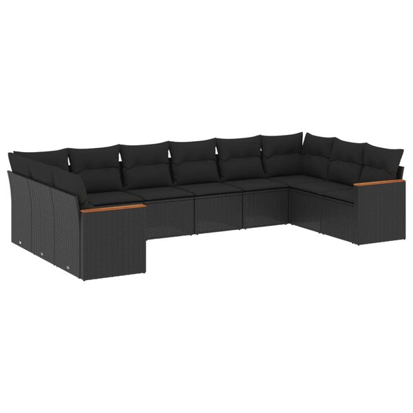 vidaXL 10 Piece Garden Sofa Set with Cushions Black Poly Rattan