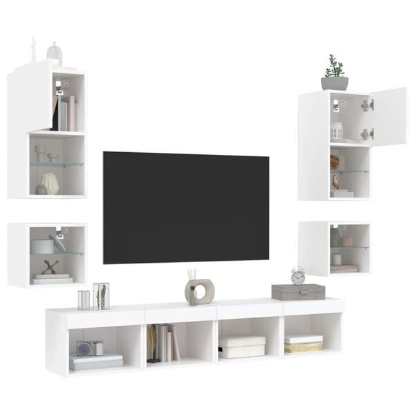 vidaXL 8 Piece TV Wall Units with LED White Engineered Wood
