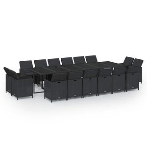 vidaXL Garden Dining Set | Black | Poly Rattan, Steel, Tempered Glass | Large