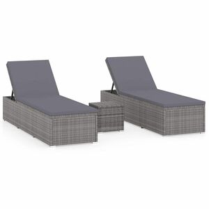 vidaXL 3 Piece Garden Sun Loungers with Tea Table Poly Rattan Grey