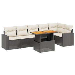 vidaXL 7 Piece Garden Sofa Set with Cushions Black Poly Rattan