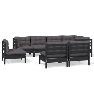 vidaXL 8 Piece Garden Lounge Set with Cushions Black Solid Pinewood
