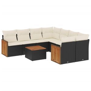 vidaXL 9 Piece Garden Sofa Set with Cushions Black Poly Rattan