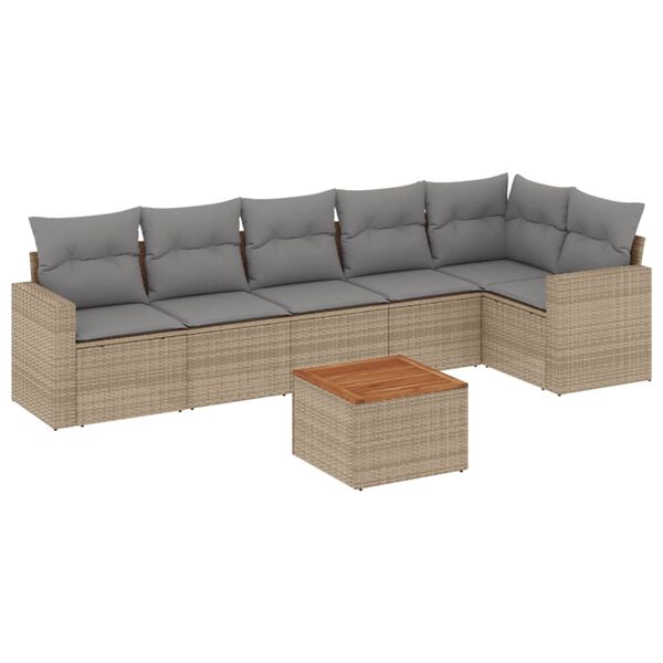 vidaXL 7 Piece Garden Sofa Set with Cushions Beige Poly Rattan