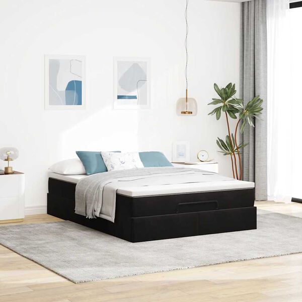 vidaXL Ottoman Bed with Mattress Black Double Velvet