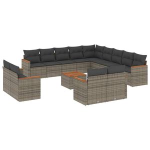 vidaXL 14 Piece Garden Sofa Set with Cushions Grey Poly Rattan