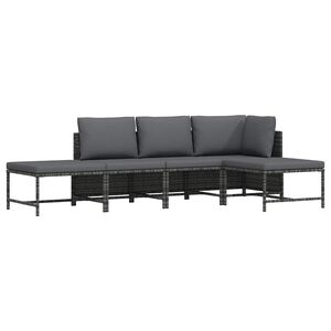 vidaXL 5 Piece Garden Sofa Set with Cushions Grey Poly Rattan