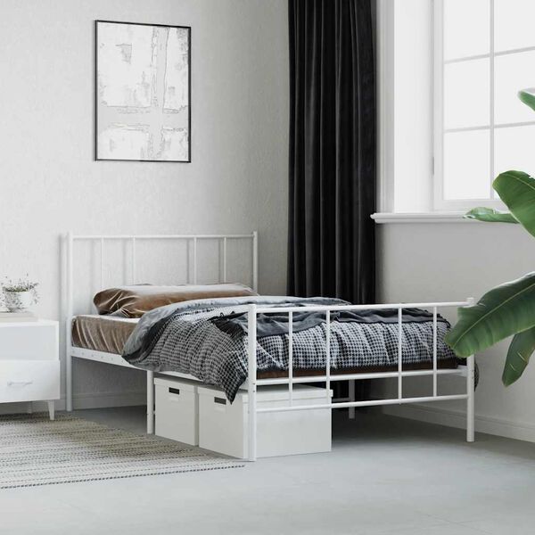 vidaXL Metal Bed Frame without Mattress with Footboard White 90x190cm