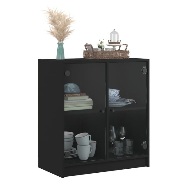 vidaXL Side Cabinet with Glass Doors Black 68x37x75.5 cm