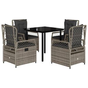 vidaXL 5 Piece Garden Dining Set with Cushions Grey Poly Rattan