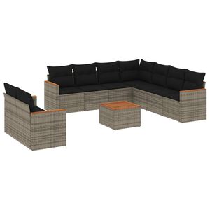 vidaXL 10 Piece Garden Sofa Set with Cushions Grey Poly Rattan