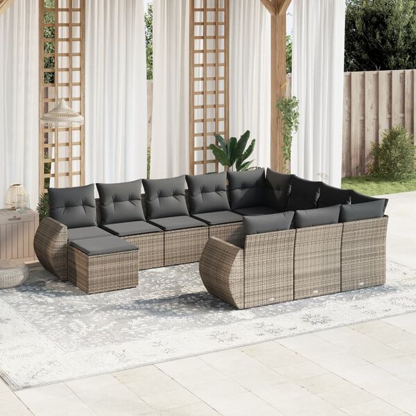 vidaXL 11 Piece Garden Sofa Set with Cushions Grey Poly Rattan