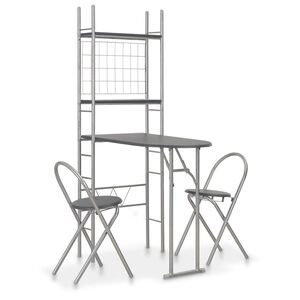vidaXL Dining Set | Black and Silver | MDF and steel | Compact | Collapsible