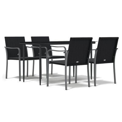 vidaXL 5 Piece Garden Dining Set with Cushions Poly Rattan and Steel