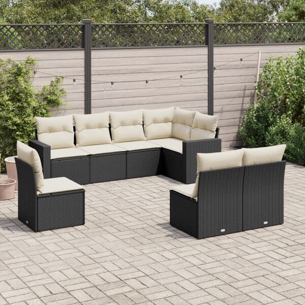 vidaXL 8 Piece Garden Sofa Set with Cushions Black Poly Rattan