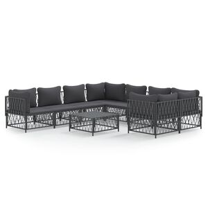 vidaXL 9 Piece Garden Lounge Set with Cushions Anthracite Steel