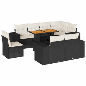 vidaXL 9 Piece Garden Sofa Set with Cushions Black Poly Rattan