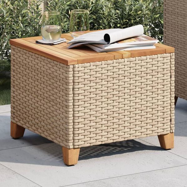 vidaXL Garden Table Beige 45x45x37 cm Poly Rattan Acacia Wood