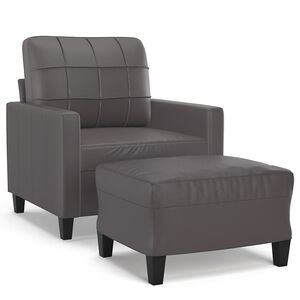 vidaXL Sofa Chair with Footstool Grey 60 cm Faux Leather