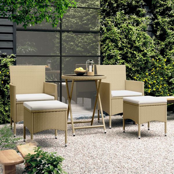 vidaXL 5 Piece Garden Bistro Set Poly Rattan and Tempered Glass Beige