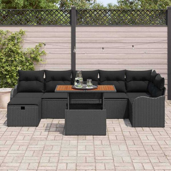vidaXL Garden Sofa Set with Storage 8 pcs Black Poly rattan