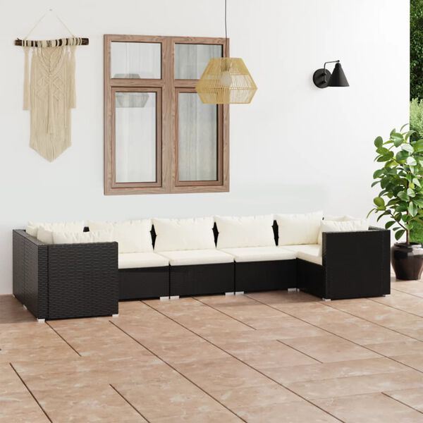 vidaXL 7 Piece Garden Lounge Set with Cushions Poly Rattan Black