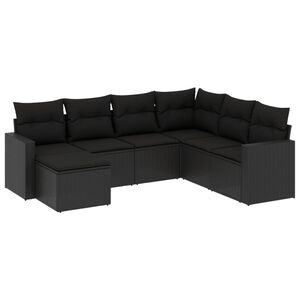 vidaXL 7 Piece Garden Sofa Set with Cushions Black Poly Rattan