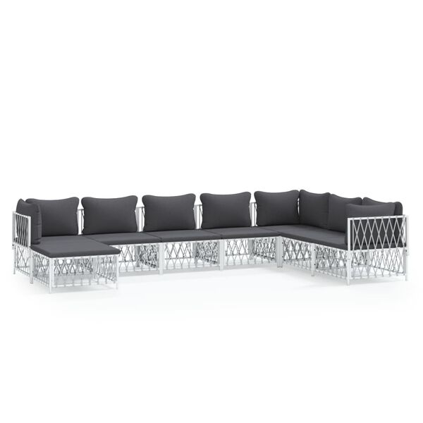 vidaXL 8 Piece Garden Lounge Set with Cushions White Steel