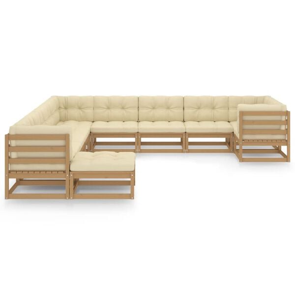 vidaXL 11 Piece Garden Lounge Set&Cushions Honey Brown Solid Pinewood