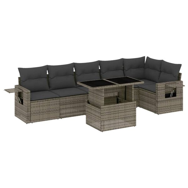 vidaXL 7 Piece Garden Sofa Set with Cushions Grey Poly Rattan
