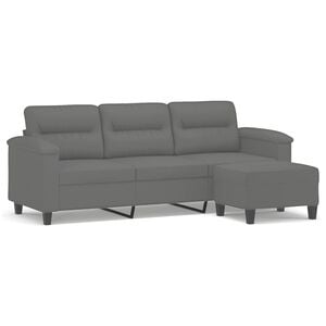 vidaXL 3-Seater Sofa with Footstool Dark Grey 180 cm Microfibre Fabric