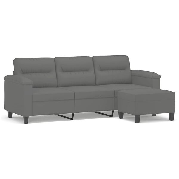 vidaXL 3-Seater Sofa with Footstool Dark Grey 180 cm Microfibre Fabric
