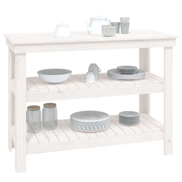 vidaXL Work Bench White 110.5x50x80 cm Solid Wood Pine