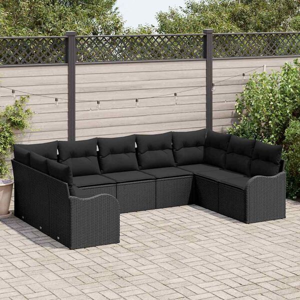 vidaXL Garden Sofa Set Black Poly Rattan
