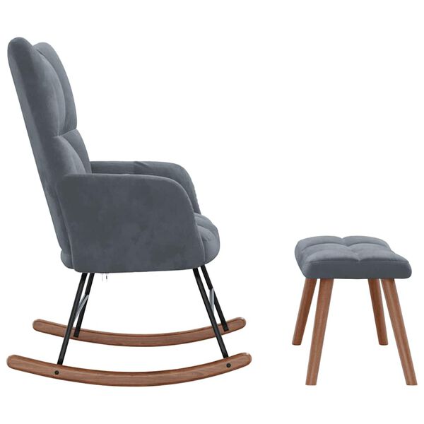 vidaXL Rocking Chair with a Stool Dark Grey Velvet