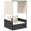 vidaXL Double Sun Lounger with Roof and Curtains Black Poly Rattan