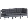 vidaXL 3-Seater Garden Sofa with Anthracite Cushions Solid Pinewood