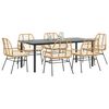 vidaXL 7 Piece Garden Dining Set with Cushions Brown Poly Rattan Glass