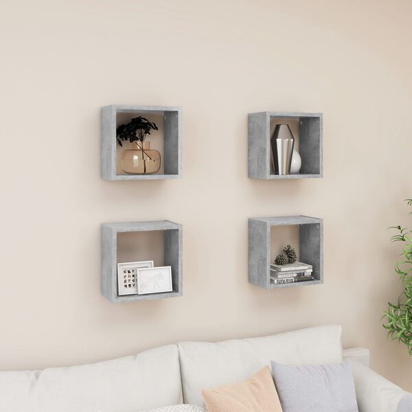 vidaXL Wall Cube Shelves 4 pcs Concrete Grey 26x15x26 cm