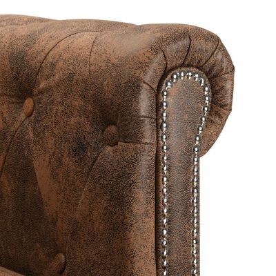 vidaXL L-shaped Chesterfield Sofa Artificial Suede Leather Brown