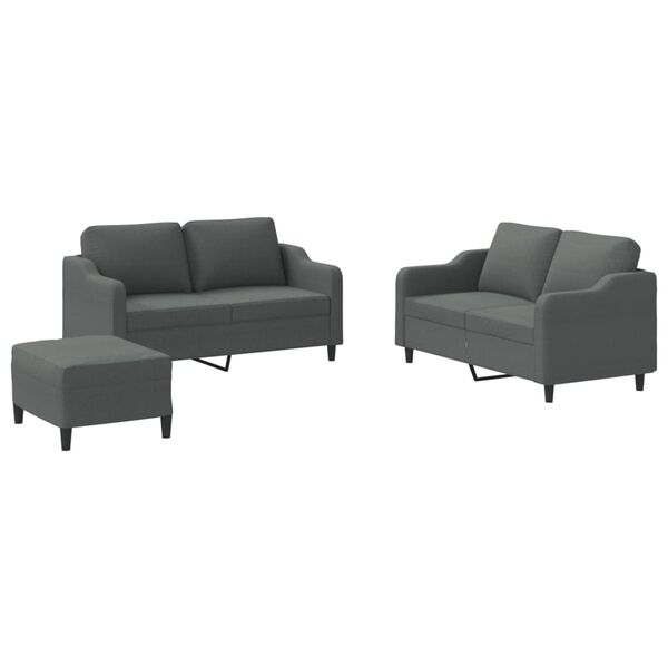 vidaXL 3 Piece Sofa Set with Cushions Dark Grey Fabric