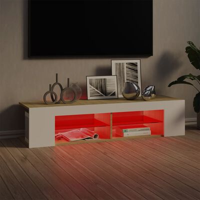 vidaXL TV Cabinet with LED Lights White and Sonoma Oak 135x39x30 cm