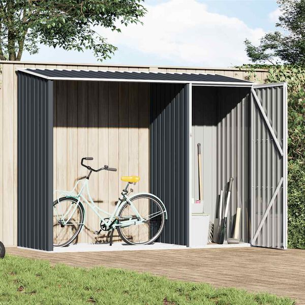 vidaXL Garden Firewood Shed Anthracite 245x98x159 cm Galvanised Steel