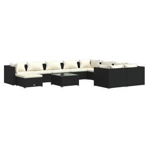 vidaXL 11 Piece Garden Lounge Set with Cushions Poly Rattan Black